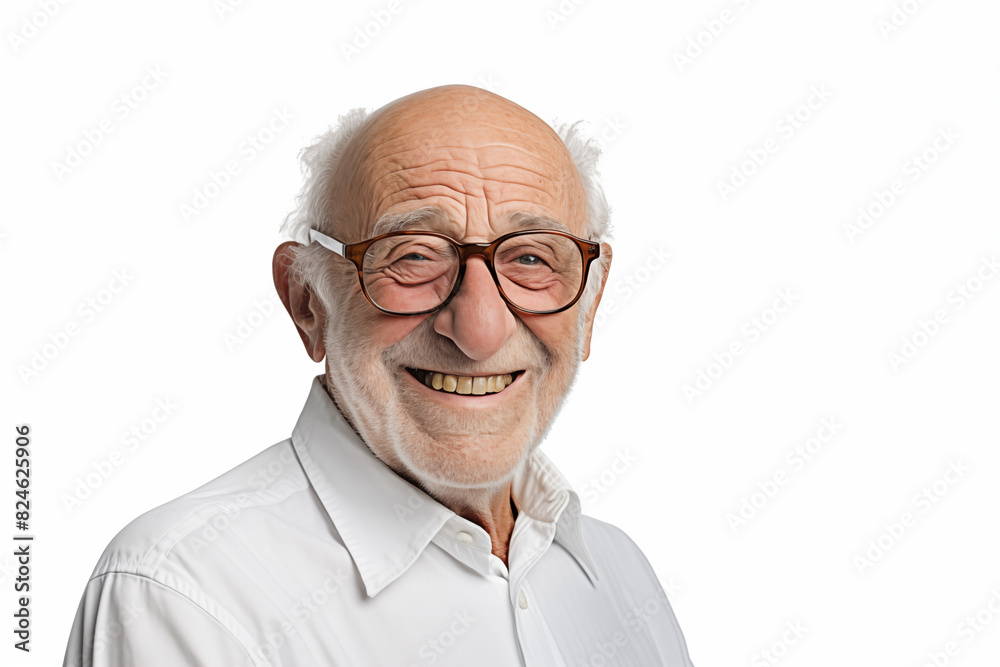 Smiling senior white man on white background. Topics related to old age. American. French. Retirement home. Retirement. Image for Graphic Designer. Senior residence. AI. Smiling senior white man on white background. Topics related to old age. American. French. Retirement home. Retirement. Image for Graphic Designer. Senior residence. AI.