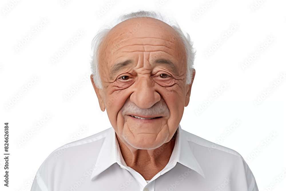 Smiling senior white man on white background. Topics related to old age. American. French. Retirement home. Retirement. Image for Graphic Designer. Senior residence. AI. Smiling senior white man on white background. Topics related to old age. American. French. Retirement home. Retirement. Image for Graphic Designer. Senior residence. AI.