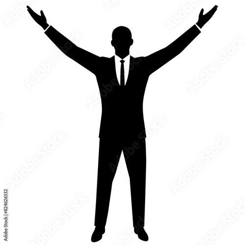 a man standing, 2 hand expand and take breathing fresh air on the sky, enjoy moment vector silhouette