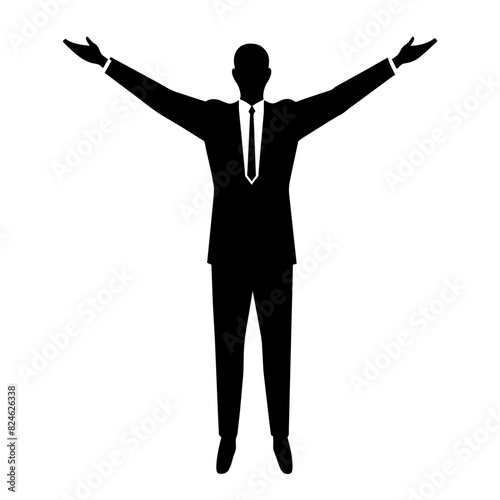 a man standing, 2 hand expand and take breathing fresh air on the sky, enjoy moment vector silhouette