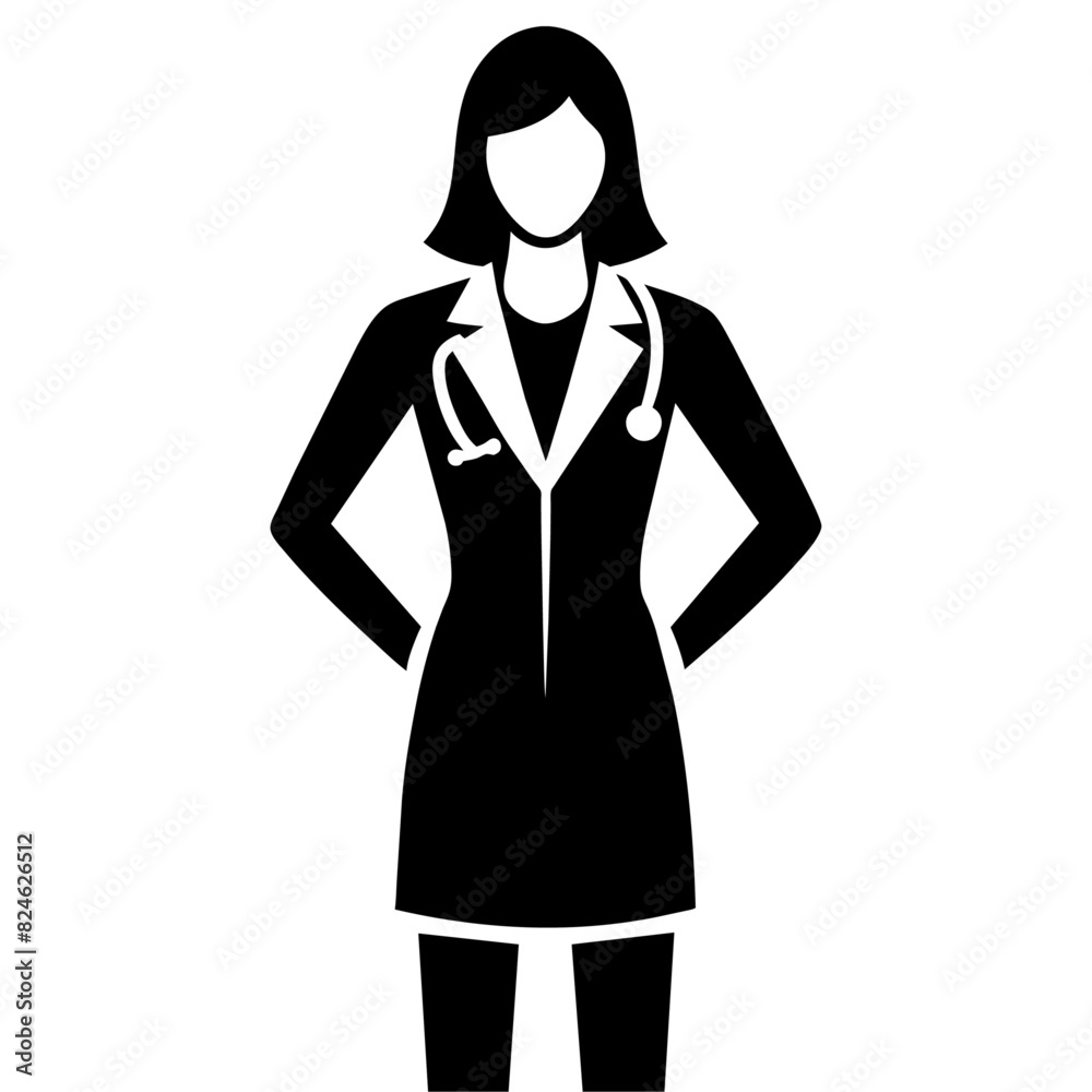 Fototapeta premium Female doctor vector art illustration silhouette black color (2)