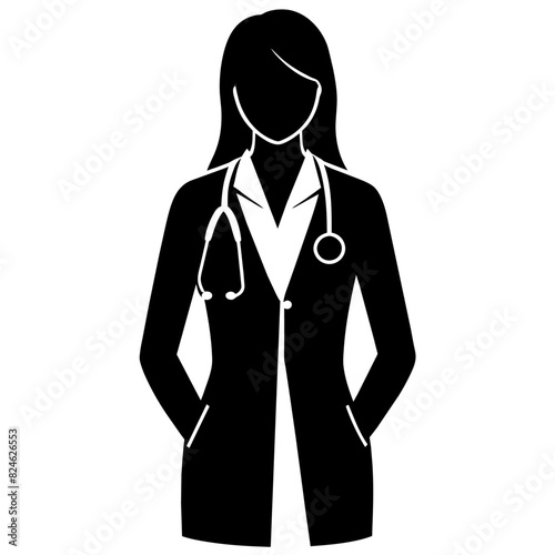 Female doctor vector art illustration silhouette black color