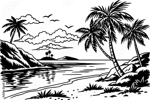 beach scene hand drawn vector illustration