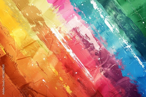 The vibrant pride-themed backdrop features dynamic elements  bright hues  and an energetic vibe