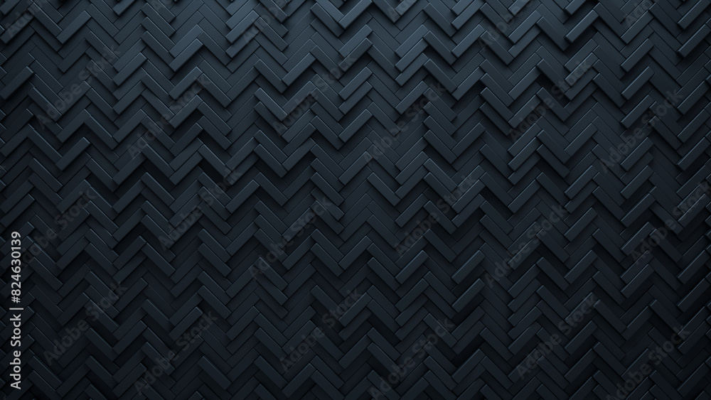 Black, Semigloss Wall background with tiles. 3D, tile Wallpaper with Polished, Herringbone blocks. 3D Render Black, Semigloss Wall background with tiles. 3D, tile Wallpaper with Polished, Herringbone blocks. 3D Render