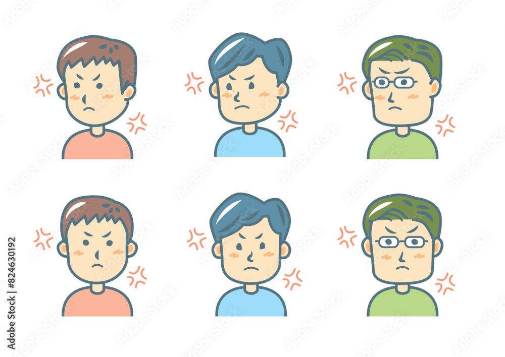 怒る男性のイラストセット 怒る男性のイラストセット