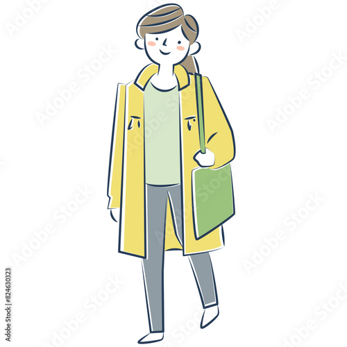 笑顔で歩く若い女性