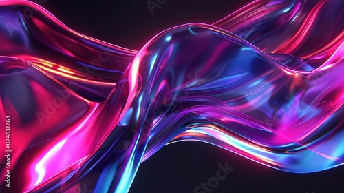 abstract 3d render holographic iridescent neon typography of curved wave in motion background, gradient design element for banners, black background, wallpaper, highly detailed
