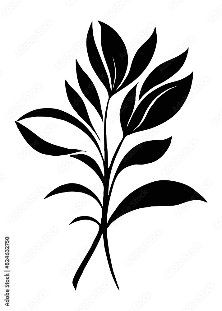 Botanical black and white pattern. Abstract plant shapes. Minimalist illustration for printing on wall decorations, for use in graphics, for tattoos. Generated by Ai Botanical black and white pattern. Abstract plant shapes. Minimalist illustration for printing on wall decorations, for use in graphics, for tattoos. Generated by Ai