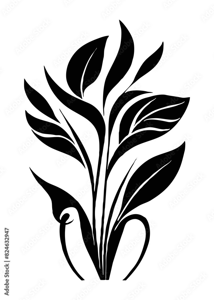 Botanical black and white pattern. Abstract plant shapes. Minimalist illustration for printing on wall decorations, for use in graphics, for tattoos. Generated by Ai Botanical black and white pattern. Abstract plant shapes. Minimalist illustration for printing on wall decorations, for use in graphics, for tattoos. Generated by Ai