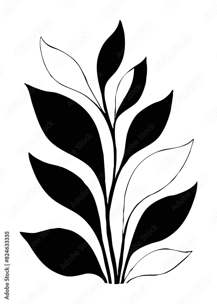 Botanical black and white pattern. Abstract plant shapes. Minimalist illustration for printing on wall decorations, for use in graphics, for tattoos. Generated by Ai Botanical black and white pattern. Abstract plant shapes. Minimalist illustration for printing on wall decorations, for use in graphics, for tattoos. Generated by Ai