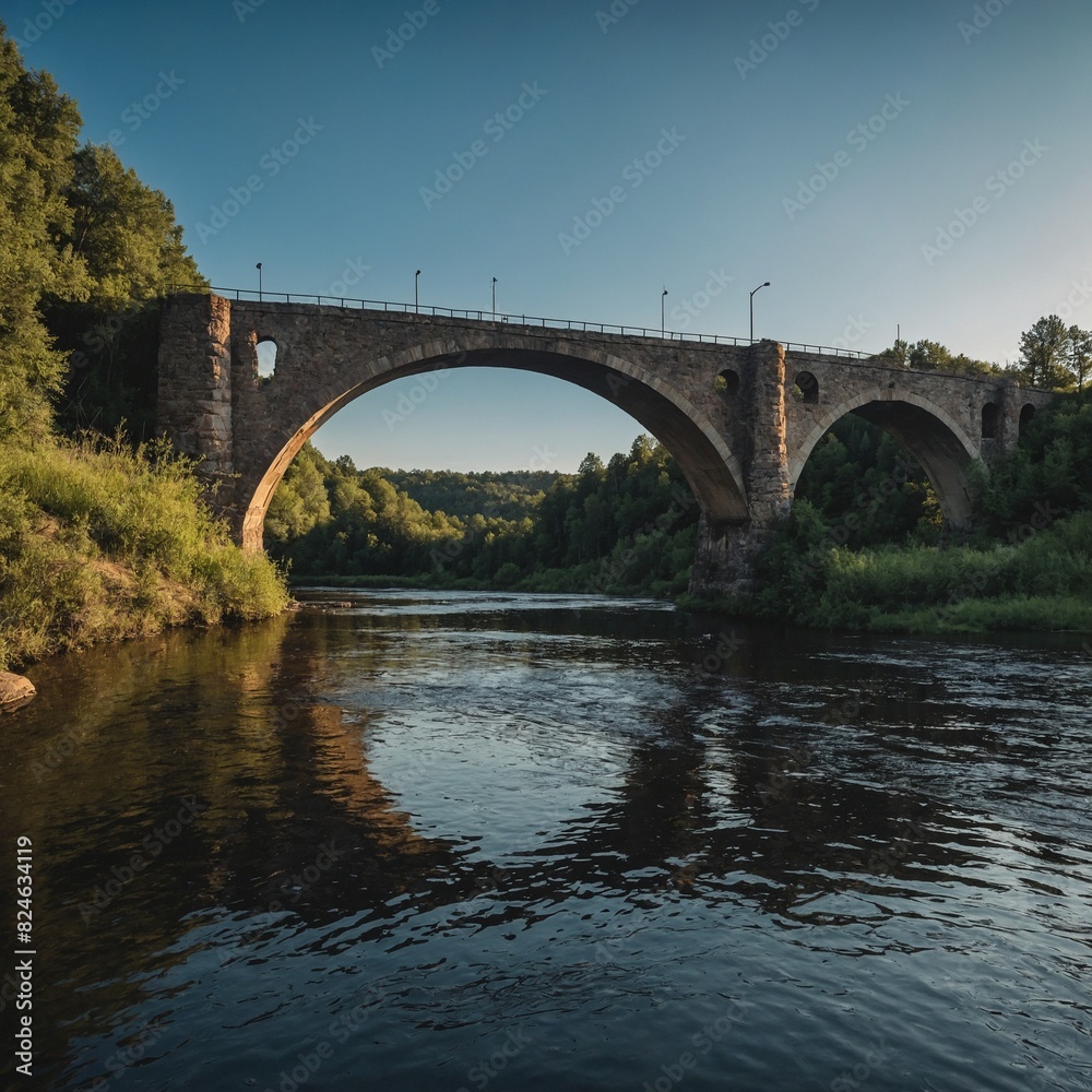 A picturesque bridge over a calm river.

