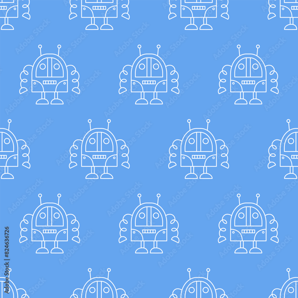 Cute Fun Robots Seamless Pattern Doodle Background Cute Fun Robots Seamless Pattern Doodle Background
