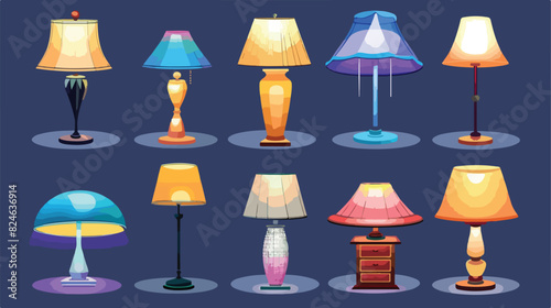 Cartoon lamps. Home interior floor and table torchere