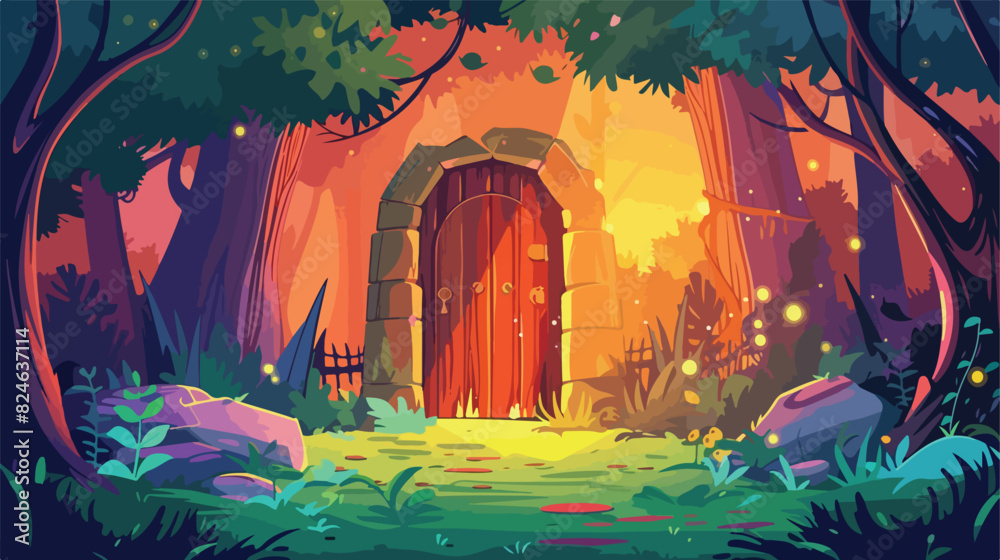 Cartoon magic gate. Game magical doors mysterious 