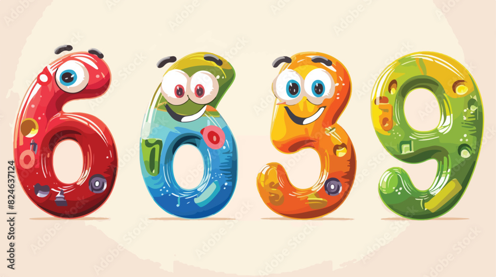 Cartoon numbers mascot. Funny number characters eyes