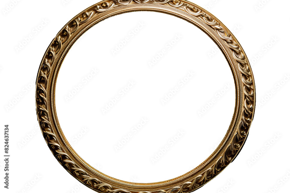 Gilded Elegance: An Intricate Gold Oval Frame on a White or Clear Surface PNG Transparent Background. Gilded Elegance: An Intricate Gold Oval Frame on a White or Clear Surface PNG Transparent Background.