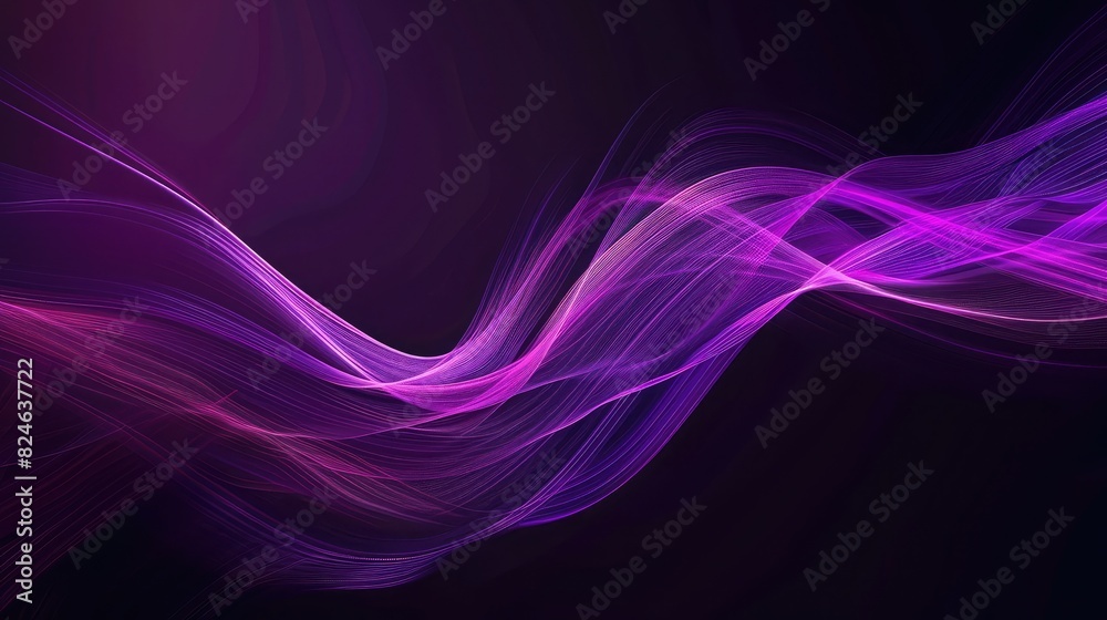high speed technology Dynamic digital curve purple ribbon coming from left bottom reaching out to right top in 1 single line in a dark background