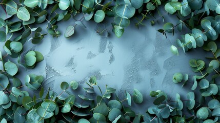 Frame the background with a border of eucalyptus leaves and branches for a cohesive and polished look. Generative AI.