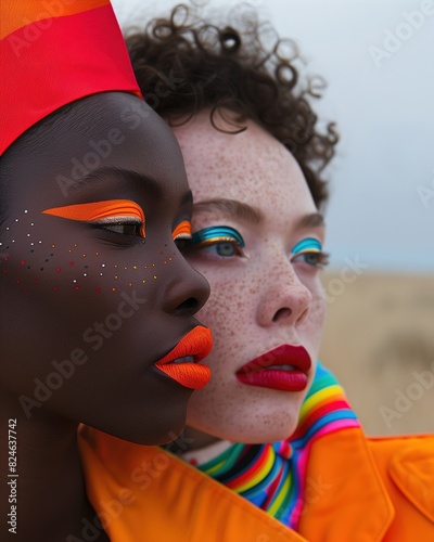 Two Women in Painted Faces and Body Paint