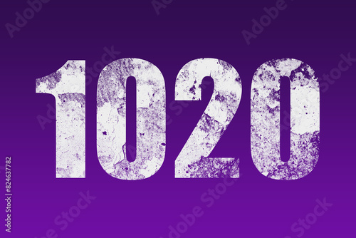 flat white grunge number of 1020 on purple background. 