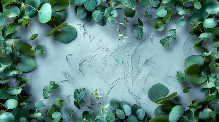 Frame the background with a border of eucalyptus leaves and branches for a cohesive and polished look. Generative AI.