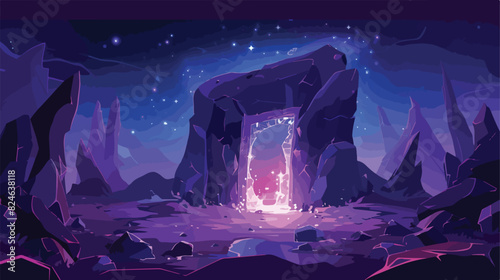 Cartoon portals. Magic teleport glowing energy rock photo