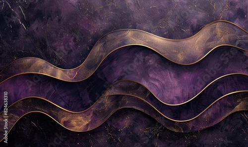 Elegant abstract design with fine gold lines forming a delicate grid on a dark purple background, Generate AI