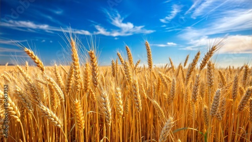 Wheat field under a cloudless blue sky.