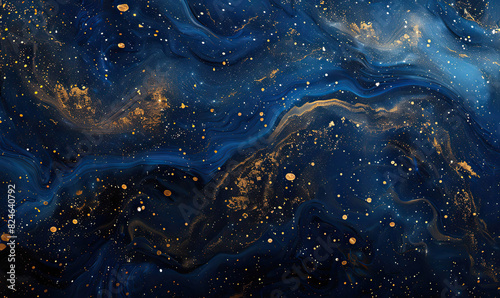 Elegant abstract with a starry night sky effect in deep blue and glittering gold , Generate AI