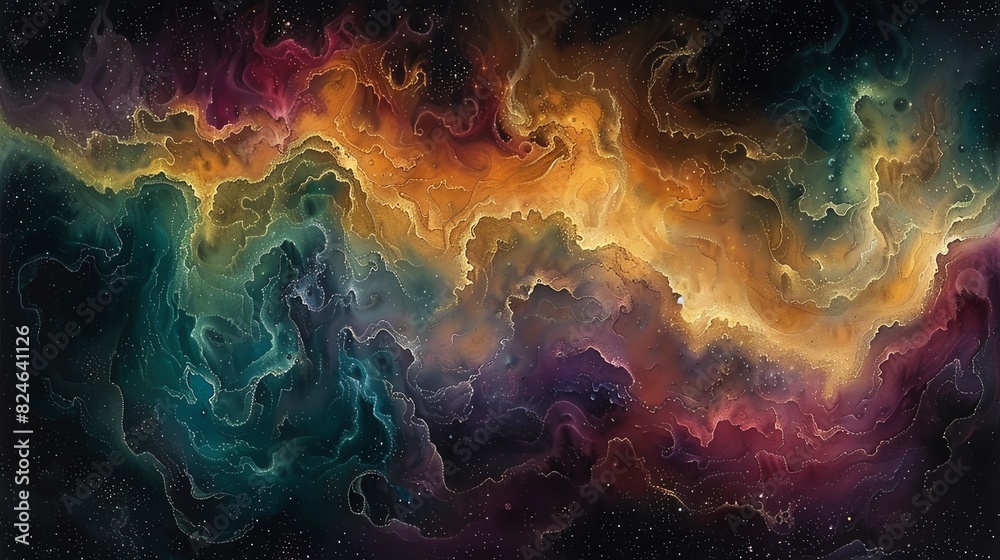 Abstract cosmic nebula with vibrant colors and swirling shapes. Abstract cosmic nebula with vibrant colors and swirling shapes.