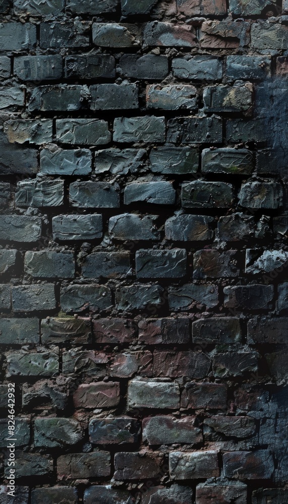 Black brick wall texture. Brickwork background for design. Vertical brick surface