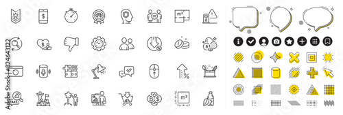 Set of Dislike hand, Fake news and Table lamp line icons for web app. Design elements, Social media icons. Shopping, Bitcoin exchange, Search icons. Vector