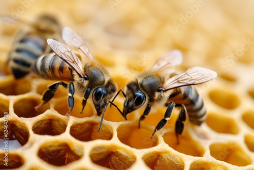 Geometric Bees honeycomb closeup. Apiary nature. Generate Ai