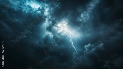 lightning in the night, stormy lightnig in the dark, lightning background, storm in the dark © Gegham
