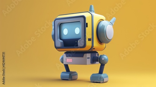 This cartoon character is a clumsy square-bodied robot.