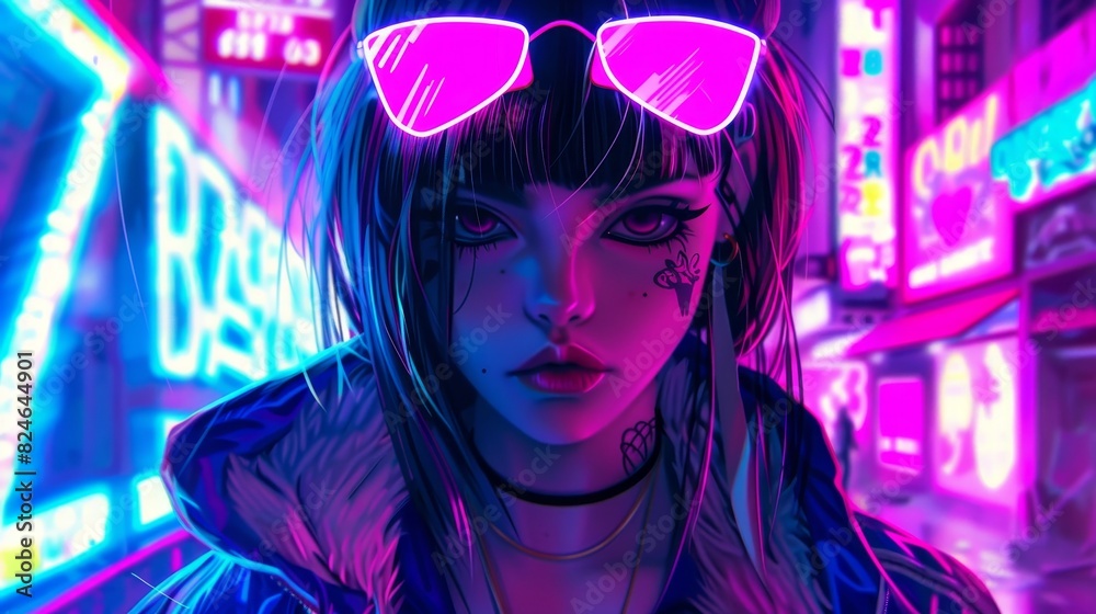 An anime manga girl with a lofi background wallpaper design of synthwave anime An anime manga girl with a lofi background wallpaper design of synthwave anime