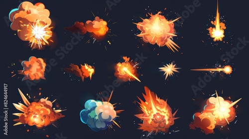 In this explosion animation, you see cartoon explosive smoke, sprite frame for game, puff motion effect explode bomb, comic boom flash fire, storyboard atomic blast, and hit energy neat png files. photo