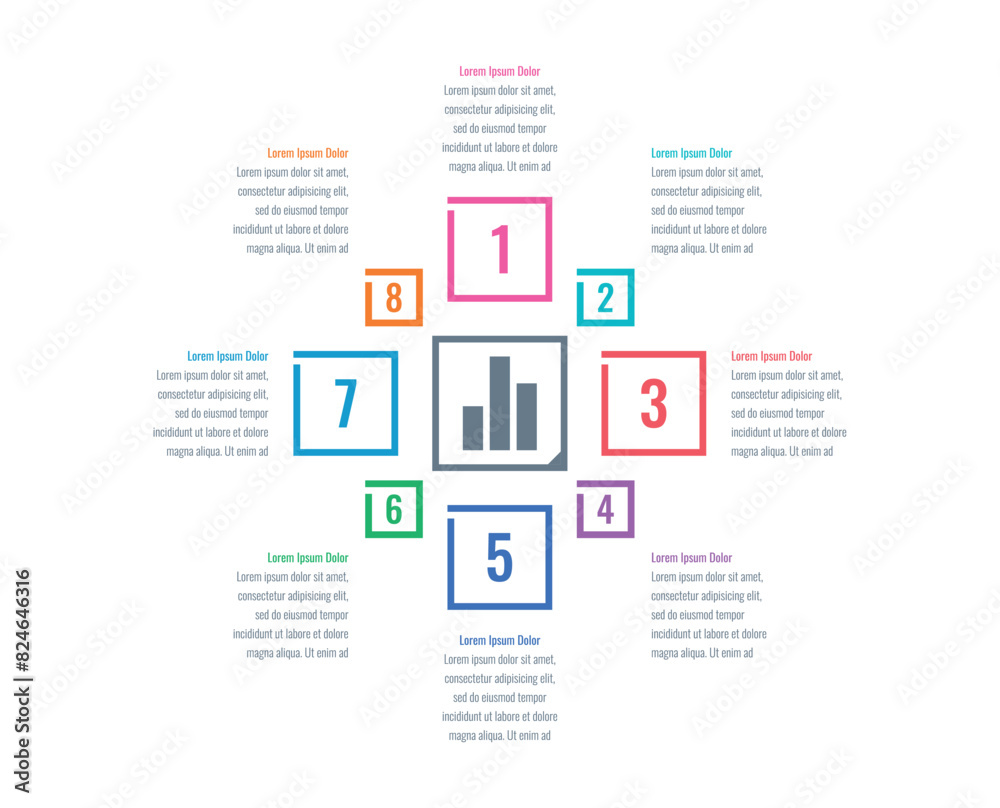 Infographic template for magazine, business, internet, annual report, education world. vector infographic template. eight steps briefing template