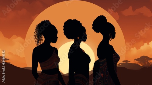 digital illustration of the silhouette of African women on a clean background, representing Black History Month (BHM) and the Black Lives Matter (BLM) concept, photo