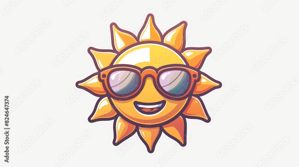 Cartoon illustration of a sun with sunglasses isolated on white Cartoon illustration of a sun with sunglasses isolated on white