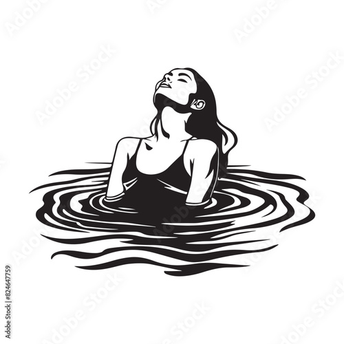 Woman Bathing in Swimming Pool Image Vector. Illustration of a Woman Bathing in Swimming Pool