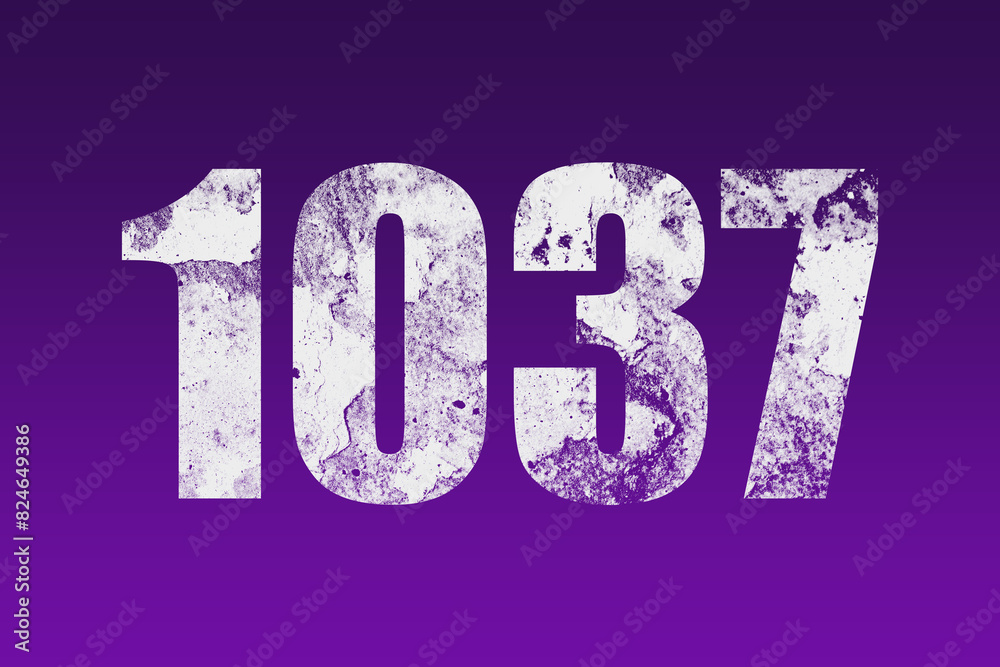 flat white grunge number of 1037 on purple background. flat white grunge number of 1037 on purple background.