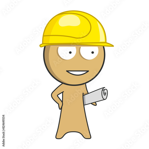 Builder at a construction site with a plan in his hands