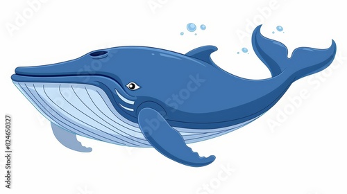 An illustration of a big blue whale cartoon animal design isolated on white. photo