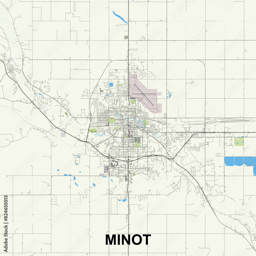 Minot, North Dakota, United States map poster art