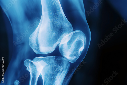 X-ray of a knee joint  showing ligaments and bone alignment