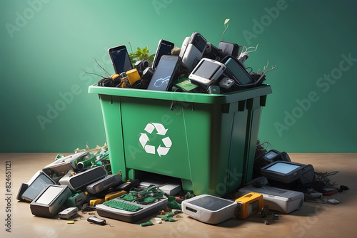 A recycle bin full of e waste as a concept of e waste management