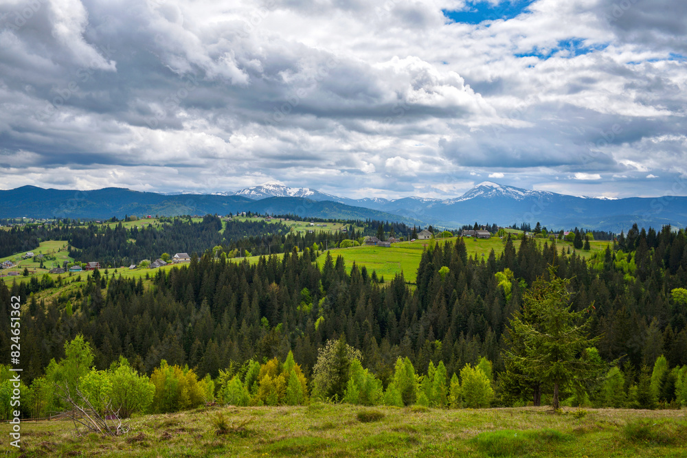 Picturesque mountain landscape. View of Mount Hoverla and Petros. Ukraine Carpathian mountains. Picturesque mountain landscape. View of Mount Hoverla and Petros. Ukraine Carpathian mountains.