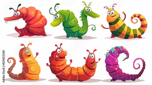 The worm. A cartoon insect in action poses with funny faces creeping across the page.